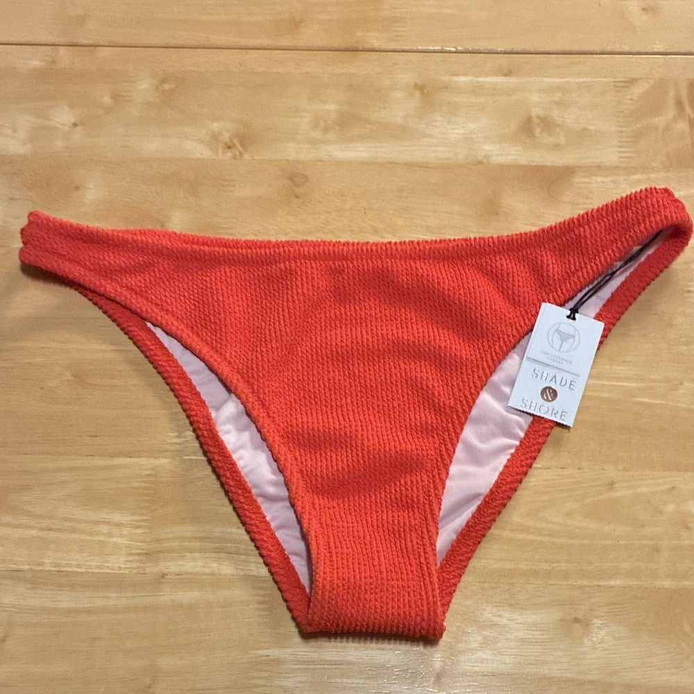 Shade & Shore Women's Cheeky Textured Stretch Bikini Bottom Orange /Coral L12-14